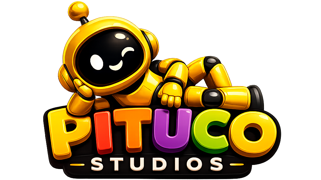Mascote da Pituco Studios em destaque sobre o nome do estúdio.